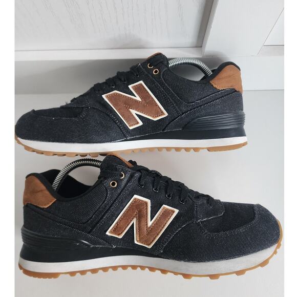 Buy New Balance Men New Balance‎ Men\'s 574 Classics 15 Ounce Canvas Denim Black Brown Sneakers